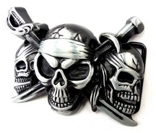 Produktbild: Evil Wear Wechsel Gürtelschnalle grau schwarz Pirat Totenkopf Koppel Gürtel Schnalle metall
