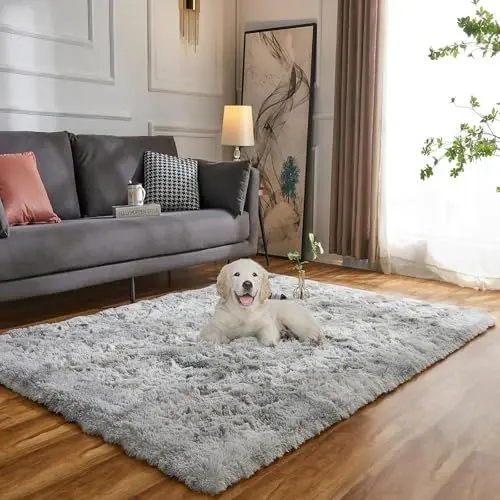 Produktbild: Evitany Teppich Wohnzimmer,Hochflor Flauschig Waschbarer Teppich Schlafzimmer,Anti-Rutsch Kleiner Bettvorleger Schlafzimmer(Hellgrau, 80x120 cm)