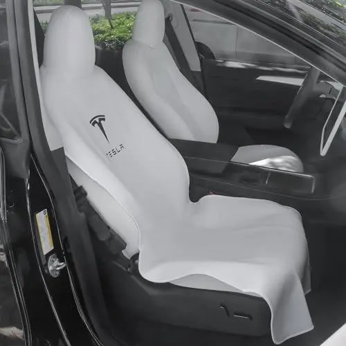Produktbild: EVMODS für Tesla Model Y Sitzschoner Wasserdicht Vordersitz Schoner für Haustiere Kindersitz ISOFIX geeignete Waschen Tesla sitzauflage zum Schutz Model Y Model 3 Zubehör 2025 2024 2023 1 Stück(Weiß)