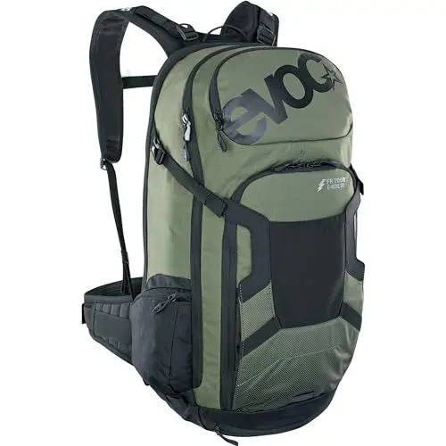 Produktbild: EVOC FR TOUR E-RIDE 30 E-Bike-Rucksack, Fahrradrucksack mit Rückenprotektor (gepolstertes Fach für Ersatz-Akku, Kontroll Display Fach, Gurtfixierungs-System für Ladegerät), Dunkeloliv/Schwarz