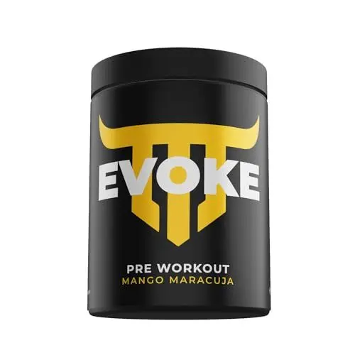 Produktbild: EVOKE Pre Workout Booster 455g Mango Maracuja - Fitness Booster mit 9000mg L-Citrulin - Preworkout Booster mit L-Arginin, 333mg Koffein, HydroPrime®, Oxystorm®, Astragin®
