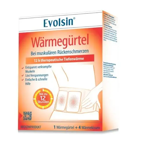 Produktbild: Evolsin® Wärmegürtel - 12h therapeutische Tiefenwärme bei muskulären Rückenschmerzen – Wärmepflaster Alternative – Nierenwärmer sofort einsatzbereit - Wärmeumschläge ohne Chemie (2 Anwendungen)