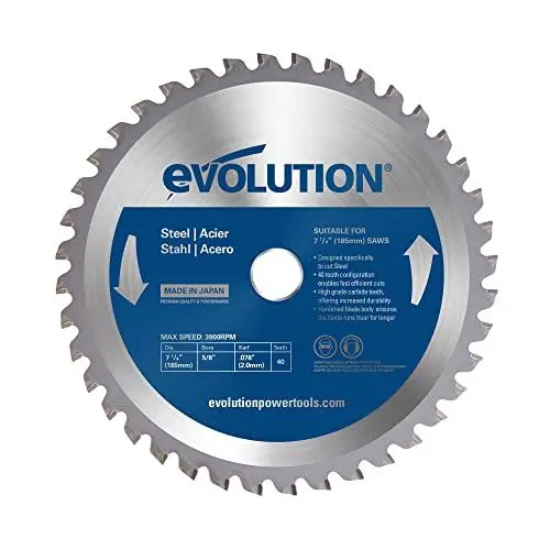 Produktbild: Evolution M185TCT-40CS - 185 mm Sägeblatt zum Schneiden von Baustahl - Metall-Sägeblatt mit 40 Zähnen und Hartmetallbestückung erzeugt praktisch keine Hitze, Grate oder Funken