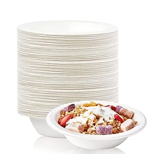 Produktbild: EVYIENEN 100 Stück Zuckerrohr Pappschalen,Biologisch abbaubar und Kompostierbar Suppenschüssel Einweg,Einweg Schüsseln,Einwegsuppenschale (100 Stück/350ML)