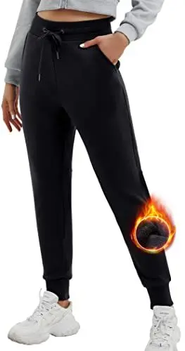 Produktbild: Ewedoos Gefütterte Jogginghose Damen Winter Warm Thermohose Fleece Baumwolle Sporthose mit 2 Taschen Sweathose High Waist Sweatpants Fit Freizeithose Jogger