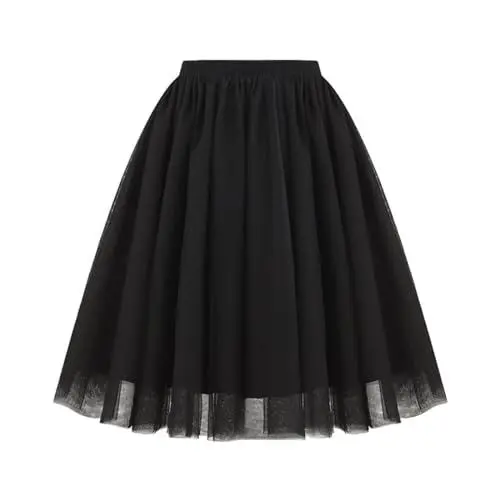 Produktbild: Ewige Jugend Film Damen-Rock mit hoher Taille, plissiertem Netzstoff, mittellang, große Größe, A-Linien-Rock Schwarz Durchsichtig (Black, M)