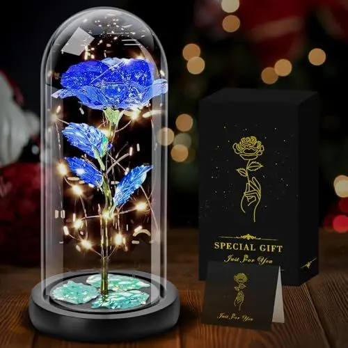 Produktbild: Ewige Rose Blau,Muttertagsgeschenke für Mama,Rose im Glas mit licht,Oma,Junge Frauen,Ehefrau,Schwiegermutter, Schwester Frau Romantische Geschenke für Muttertag Valentinstag Jahrestag