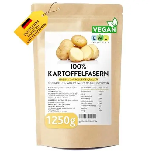Produktbild: EWL Naturprodukte Kartoffelfasern 1250g XXL Vorteilspack Kartoffelfaser aus deutschen Kartoffeln I kontrolliert und abgefüllt in Deutschland I Kartoffelmehl Kartoffelfasermehl 1,25kg