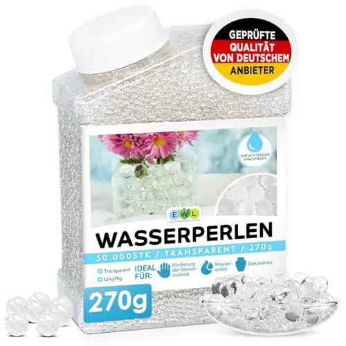 Produktbild: EWL Naturprodukte Wasserperlen, 50.000 Stk. (270g) transparent Water Beads, Wasserperlen Deko durchsichtig, Wasserperlen für Pflanzen