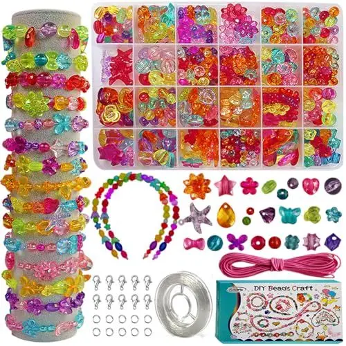 Produktbild: Ewparts Perlen Set Schmuckset Mädche Perlen Zum Auffädeln ab 4 24 Farben Perlen für Armbänder DIY Halsketten Perlen Set Inklusive Armband Schnur Elastisch Armband (Perlen Set 2)