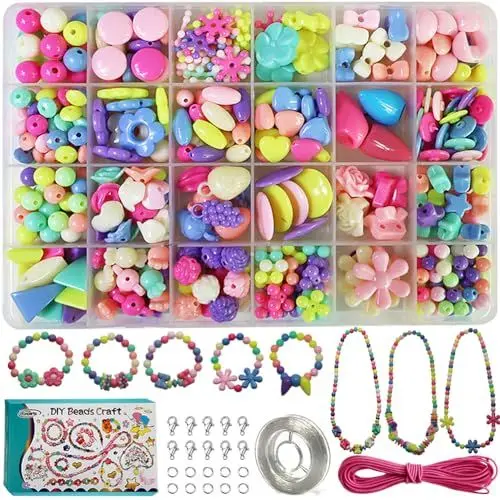 Produktbild: Ewparts Perlen Zum Auffädeln Kinder Groß Oben 4 Bunte Armband buchstaben Perlen für Armbänder Kinder DIY Armbänder Halsketten Erwachsene Perlen Set inklusive Anleitung und Zubehör Perlen Set
