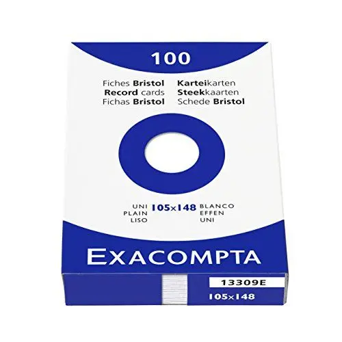 Produktbild: Exacompta 13309E 100er Pack Premium Karteikarten blanko DIN A6 ideal für die Schule, zum Lernen von Vokabeln 105 x 148 mm weiß
