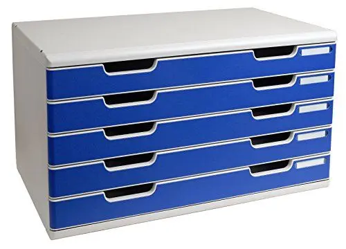 Produktbild: Exacompta 322003D Schubladenbox und Ablagesystem Modulo DIN A3 mit 5 Schubladen 350 x 576 x 320 mm Belastbare Schubladenbox mit hoher Kapazität für mehr Platz grau/blau