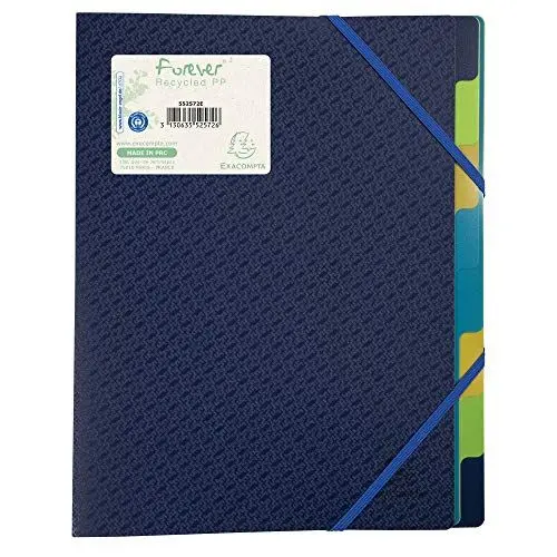 Produktbild: Exacompta 552572E Ordnungsmappe Forever aus Recycling-Kunststoff für DIN A4, 8 Fächer mit bunten Taben, 2 Gummizüge Blau