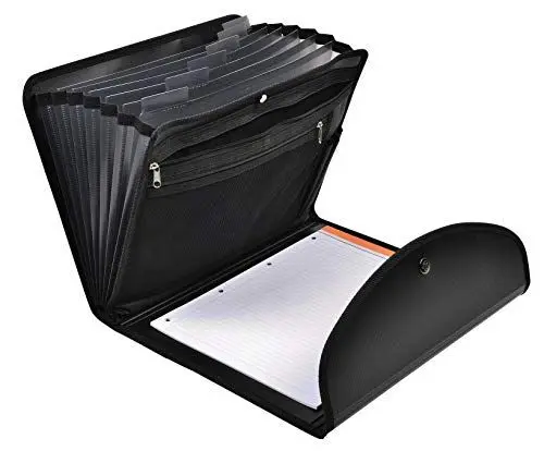 Produktbild: Exacompta 55834E Premium Fächermappe Exafolio 6 Fächer DIN A4 mit Druckknopfverschluss integrierter Block. Ideale Konferenzmappe für unterwegs und für die Universität Organizer Aktenmappe schwarz