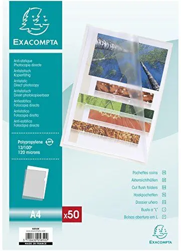 Produktbild: Exacompta 5850E 50er Pack PP-Kunststoff Aktenhüllen. Für DIN A4 transparent genarbt oben und seitlich offen Plastikhülle Klarsichthülle für Büro und die mobile Organisation