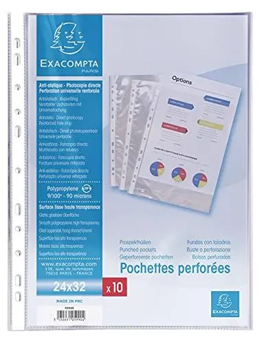Produktbild: Exacompta 5990E 10er Pack Premium PP-Kunststoff Prospekthüllen. Für DIN A4+ 24 x 32 cm transparent glasklar oben offen Klarsichtfolie Plastikhülle Klarsichthülle ideal für Ordner und Ringbücher
