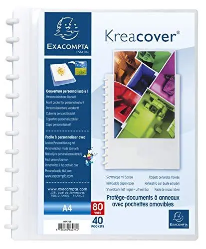 Produktbild: Exacompta 86471E Premium Kunststoff-Sichtmappe Kreacover 40 Fächer Einband aus blickdichtem hartem Polypropylen mit individuell gestaltbarer Hülle DIN A4 ideal für Büro und Schule weiß