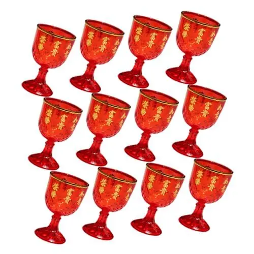 Produktbild: EXAOMBLE 12 Stück Kelch Pint Becher Für Tee Gläser Mit Rotem Rand Portweingläser Traditionelle Portweingläser Charcuterie Gläser Kleiner Kelch Tassenrand Durchsichtige Pappbecher