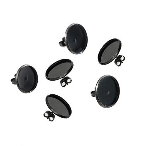 Produktbild: EXCEART 10stücke Ohrstecker Rohlinge Schwarz DIY Schmuckzubehör Edelstahl Ohrstecker Basis Mit Kork Für Individuelle Ohrringe Runde Mit Ohrstopper