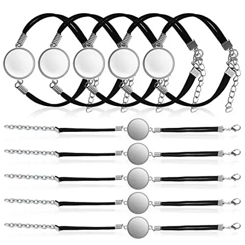 Produktbild: EXCEART 10 StüCk ArmbäNder Mit Cabochon Fassungen DIY Schmuckherstellung ZubehöR Kunstleder ArmbäNder Mit Glaskuppeln FüR Dekoration