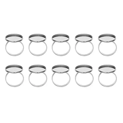 Produktbild: EXCEART 10 Stücke Ring Rohlinge Ringschiene Ringrohling Basen Verstellbar Ring Klebeplatte Ring Tablett Lünette für DIY Fingerringe Basteln Schmuck Herstellung 20mm