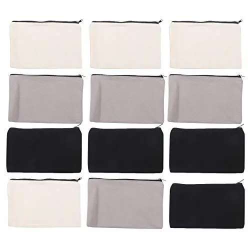 Produktbild: EXCEART 12 Stk. Bleistiftbeutel DIY Craft Blank Make-Up Taschen Canvas Reißverschlusstaschen Mehrzweck Kosmetik Reise Kulturbeutel mit Reißverschluss Bulk für DIY Basteln - Grau