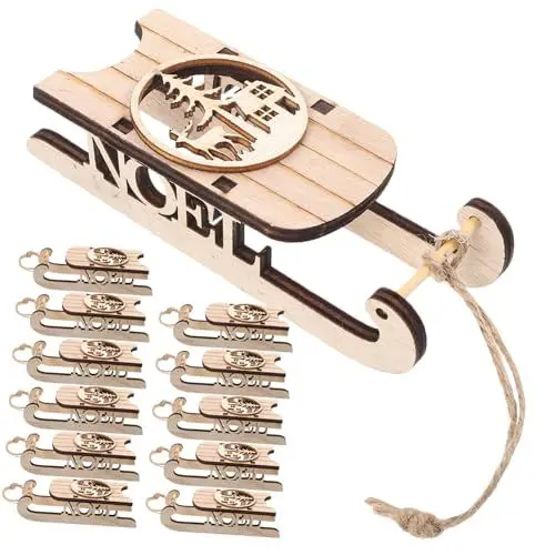 Produktbild: EXCEART 12st Holzschlitten Ornament Schlitten des Weihnachtsmanns Schlitten Miniatur Kleiner Schlitten Holzschlitten Zum Basteln Weihnachtsschlitten Dekoratives Holz Schreibtisch Kind