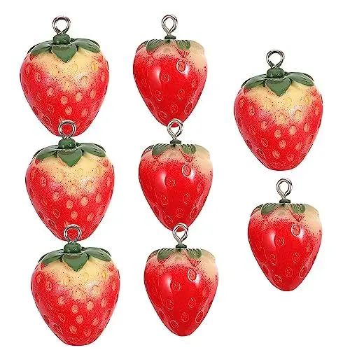 Produktbild: EXCEART 16 Stk Harz-erdbeer-zubehör Erdbeer-accessoires Erdbeere Hängende Ornamente Charm Halter Für Halskette Fruchtzauber Erdbeer-anhänger Erdbeer-ohrringe Erdbeerperle Schmuck Perlen 3d
