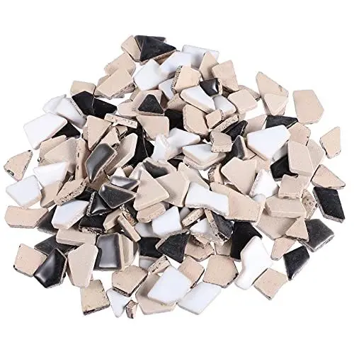 Produktbild: EXCEART 200G Mosaik Steine Keramik Mosaiksteine Zum Basteln Bruchmosaik Mosaikfliesen Naturstein Fliesen Bruchstücke Schmucksteine Erwachsene Bastelset für DIY Scrapbooking Rahmen Weiß Schwarz