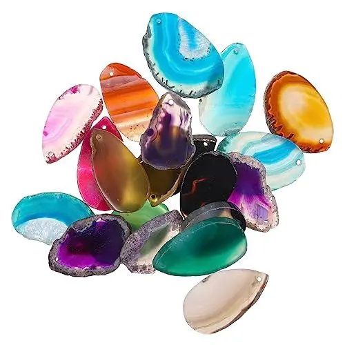 Produktbild: EXCEART 20 StüCk Bunte Achat Scheiben Mit LöChern DIY Schmuck AnhäNger FüR Pullover Ketten Dekoration Und Handwerk