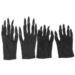 Produktbild: EXCEART 2 Paare Halloween Hexen Handschuhe Schwarze Stoffhandschuhe mit Fingernägel Werwolf Teufel Vampir Cosplay Kostüm Zubehör für Kinder Damen Herren Karneval Horror Party Deko