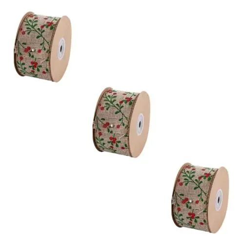 Produktbild: EXCEART 3 Rollen Breites Band Mit Weihnachtsmuster Dicker Drahtrand Für Baumdekoration Zubehör Zum Verpacken Von Kuchen Und Geschenken