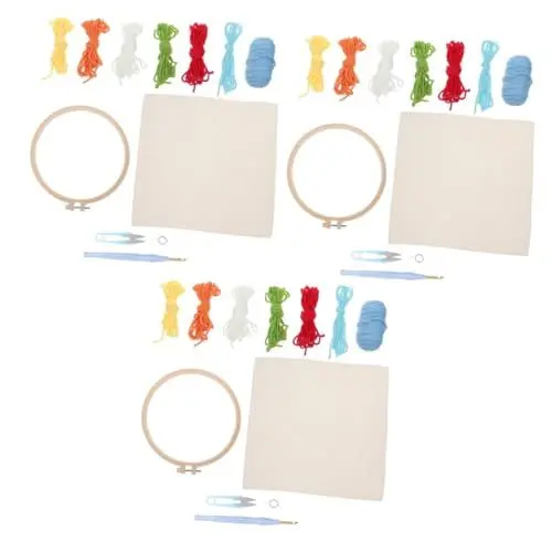 Produktbild: EXCEART 3 Sätze Stickformfaden Stickrahmen-Ornamente Bastelwerkzeug für Kinder Nähset Handarbeitsset für Kinder Punch Embroidery Set für Kinder Stickwerkzeug-Set Stanzstickset für Anfänger
