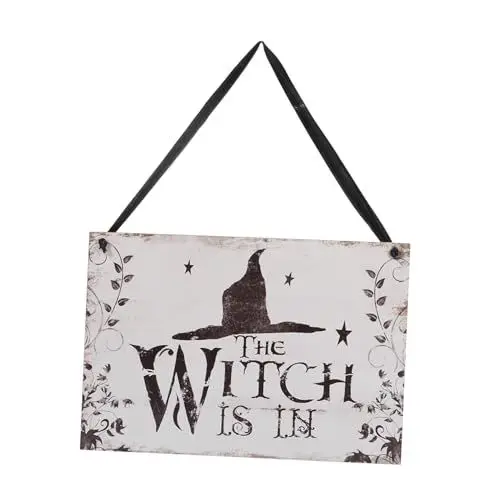 Produktbild: EXCEART 4 Stück Halloween-hängeschild Halloween Hängendes Willkommensschild Halloween-hexenzeichen Herbstdeko Halloween-hausnummer Halloween-wandschild Büro Tür Hängt Hölzern Bambus