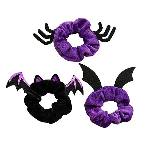 Produktbild: EXCEART 3st Halloween-fledermaus-haargummi Pferdeschwanzhalter Spinnen-haargummis Fledermaushaarseil Taschenkette Haarpflegezubehör Halloween-haarband Flanell Dämon Kopfbedeckung Fräulein