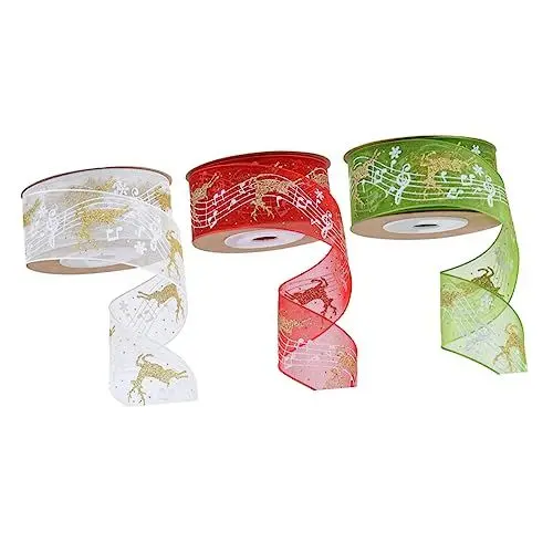 Produktbild: EXCEART 3st Weihnachtsband Weihnachtsdruck Hochzeit Drahtband Verdrahtete Weihnachtsbänder Band Für Weihnachtsbogenband Bänder Mit Rentierdruck Schleife Polyester Weihnachten