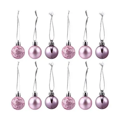Produktbild: EXCEART 48 STK Weihnachtsbaum Anhänger Kugeln bruchfest Deko Kugeln Glitzer Weihnachtskugeln Baumkugeln Kunststoff Baumschmuck Box Set Christbaumanhänger in Glänzend Matt 3 cm Rosa