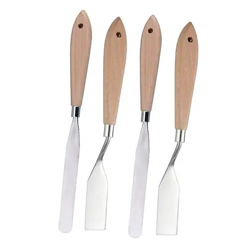 Produktbild: EXCEART 4 Stück Künstlerpalettenschaber Flachkopfmalspatel Pigmentschaber Künstlerischer Farbmischspatel Gerader Spatel Kunst-farbschaufel Messer Ölgemälde Metall Hölzern Malerei Acryl-