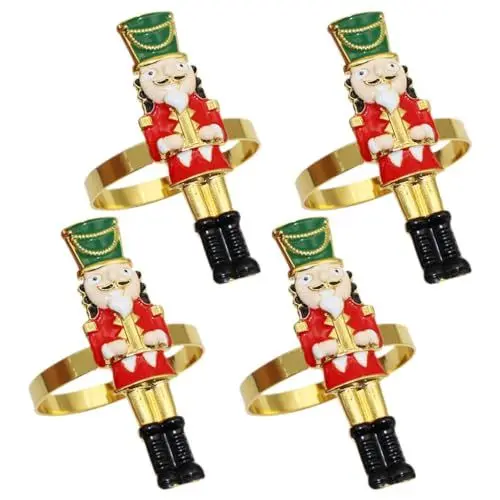 Produktbild: EXCEART 4 Stück Serviettenring Für Das Serviettenhalter Für Weihnachten Nussknackerförmiger Serviettenhalter Hochzeit Serviettenringe Nussknacker-dekor Esstisch Metall Geschenk Bankett