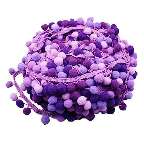 Produktbild: EXCEART 5 Spitzenband Nähen Bommelborte Ball Quastenborte Spitzen Trimmen Den Hof Fransenband Quaste Kugelbesatz Borte Lila Bommeln Bommelband Pom Pom Fransenband Flauschige Violett Kranz