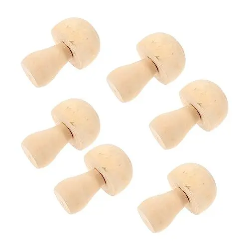 Produktbild: EXCEART 6 Stück Diy-Holzornamente Keramikpilze Für Den Garten Holzklammer Pilzfigur Dekorationen Für Zuhause Weihnachtsdekoration Malsets Holzskulptur Puppenpilz Diy-Pilz