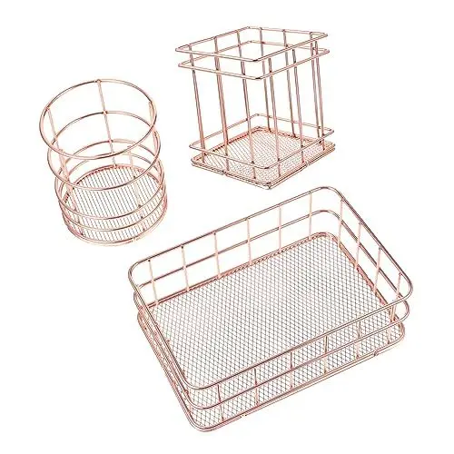 Produktbild: EXCEART Roségoldfarbener Aufbewahrungskorb Aus Metall 3-teiliges Set Edelstahl Stifthalter Bleistiftbehälter Desktop-organizer