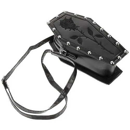 Produktbild: EXCEART Ledergeldbörse Halloween-Sarg- Gothic-Tasche Stickerei Rose Pu-Leder Sargform Umhängetasche Kleine Handy-Geldbörse Punk-Stil Geldbörse Neuheit Handtasche Geschenk