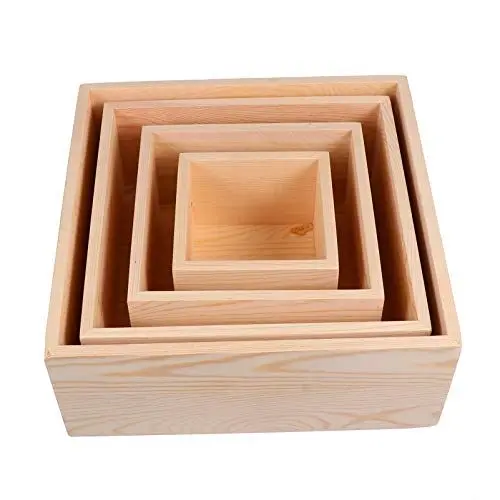 Produktbild: EXCEART Schmuck-Organizer 4pcs AufbewahrungsboxHolz Quadrate unvollendete Holz Box Shadow Box Allzweckkiste Holzkasten Lagerung Wohnkultur Container Schmuck Sukkulente Pflanze
