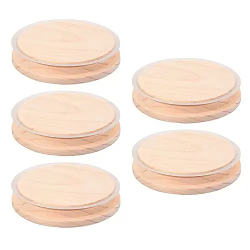Produktbild: Tasse Deckel Holz Glasdeckel Gläser Getränke Becher Abdeckung Bierglasdeckel mit Silikon Dichtung Ring für Keramikbecher Kaffeetassen Tee Bierkrug Dosen 5 Stück 102mm