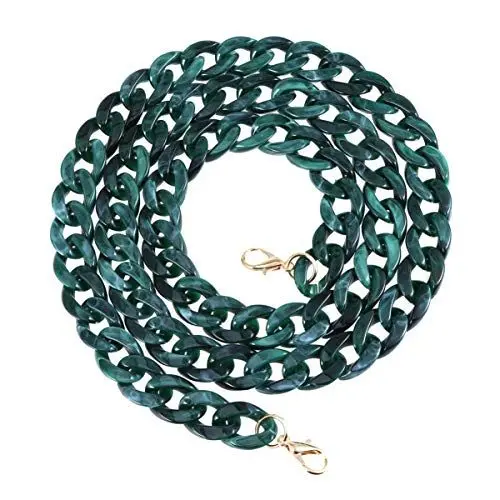 Produktbild: Exceart DIY Flache Tasche Kettenriemen Handtasche Ketten Ersatz Acryl Geldbörse Schulter Crossbody Ketten Ersatzriemen Zubehör mit Metallschnallen Dunkelgrün Weiß