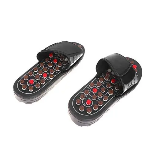 Produktbild: Exceart Sandalen Akupressur Plantarfasziitis Fußmassagegerät Innensohle Jade Stein Innenmassage Schuhe Reflexzonenmassage für Männer Frauen Größe 38-39 (Schwarz)