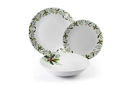Produktbild: Excelsa 64134 Christmas Holly Tellerservice, 18-teilig, Porzellan, Weiß
