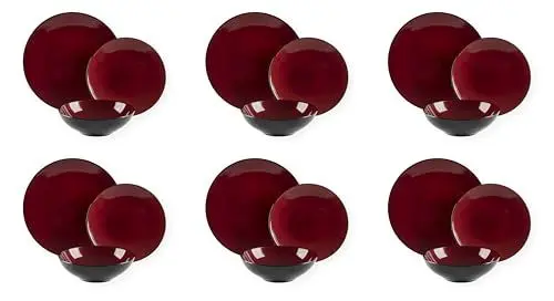 Produktbild: Excelsa Japan Tellerservice, 18-teilig, Steinzeug, Rot und Schwarz